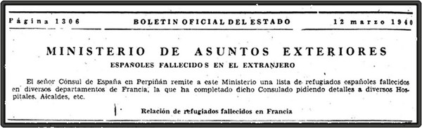 BOE on es publicà el llistat de refugiats morts a l'exili